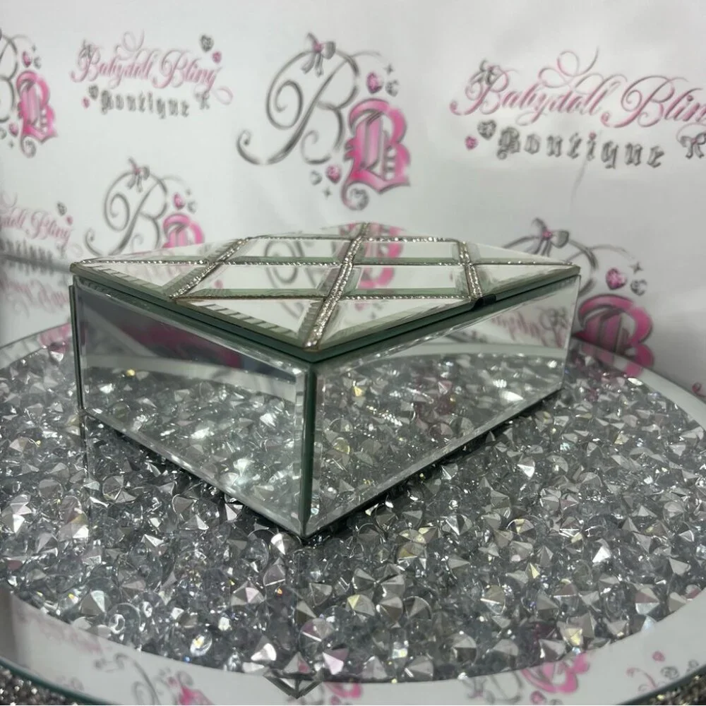 Jewelery box rhinestone bling Elegant Mirrored Jewelry Box with Crystal Accents